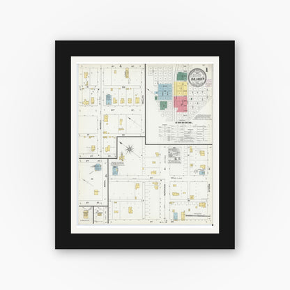 Old map wall art mockup — black gallery frame with white mat — Sanborn Fire Insurance Map from Ballinger, Runnels County, Texas (1902), Sheet #0001