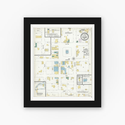 Old map wall art mockup — black gallery frame with white mat — Sanborn Fire Insurance Map from San Saba, San Saba County, Texas (1902), Sheet #0001