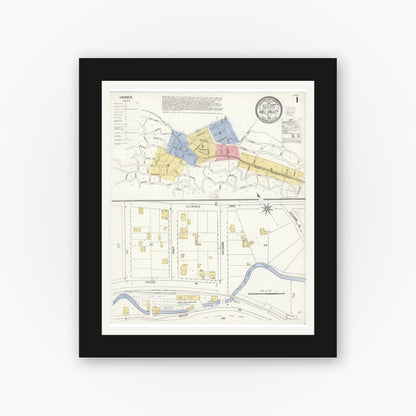 Old map wall art mockup — black gallery frame with white mat — Sanborn Fire Insurance Map from Mill Valley, Marin County, California (1908) - Complete Map Set