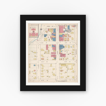 Old map wall art mockup — black gallery frame with white mat — Sanborn Fire Insurance Map from Northfield, Rice County, Minnesota (1922), Sheet #0007