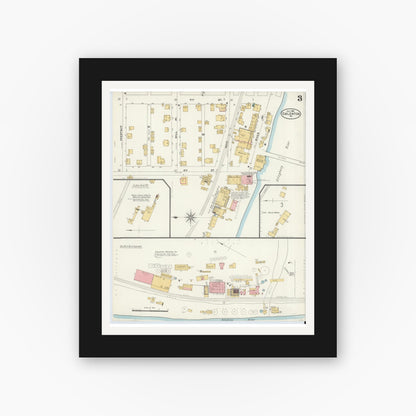 Old map wall art mockup — black gallery frame with white mat — Sanborn Fire Insurance Map from Emlenton, Venango County, Pennsylvania (1904), Sheet #0003