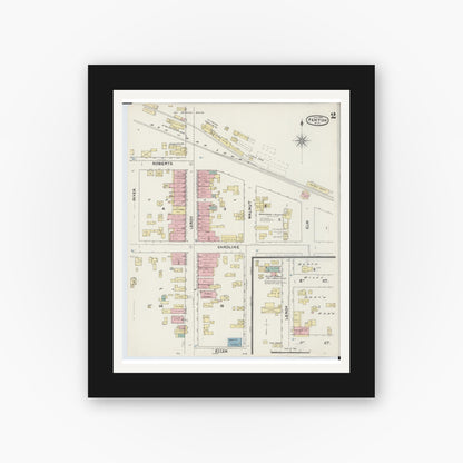 Old map wall art mockup — black gallery frame with white mat — Sanborn Fire Insurance Map from Fenton, Genesee County, Michigan (1890), Sheet #0002