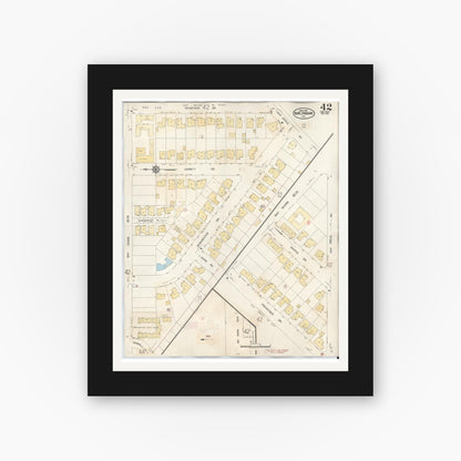 Old map wall art mockup — black gallery frame with white mat — Sanborn Fire Insurance Map from Burlingame, San Mateo County, California (1949), Sheet #0042