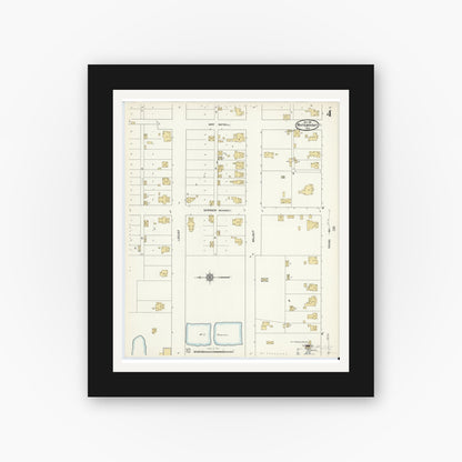 Old map wall art mockup — black gallery frame with white mat — Sanborn Fire Insurance Map from Whitewright, Grayson County, Texas (1912), Sheet #0004