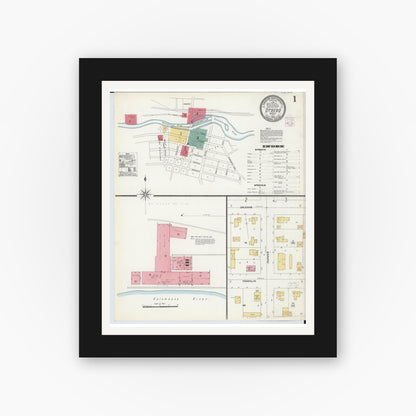 Old map wall art mockup — black gallery frame with white mat — Sanborn Fire Insurance Map from Otsego, Allegan County, Michigan (1906), Sheet #0001