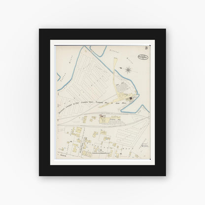 Old map wall art mockup — black gallery frame with white mat — Sanborn Fire Insurance Map from Necedah, Juneau County, Wisconsin (1885), Sheet #0003