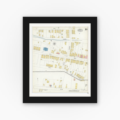 Old map wall art mockup — black gallery frame with white mat — Sanborn Fire Insurance Map from Bristol, Bucks County, Pennsylvania (1903), Sheet #0010