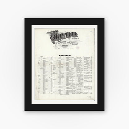 Old map wall art mockup — black gallery frame with white mat — Sanborn Fire Insurance Map from Sherman, Grayson County, Texas (1914), Sheet #0001