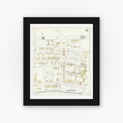Old map wall art mockup — black gallery frame with white mat — Sanborn Fire Insurance Map from Tyrone, Blair County, Pennsylvania (1906), Sheet #0012