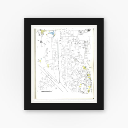 Old map wall art mockup — black gallery frame with white mat — Sanborn Fire Insurance Map from Honolulu, Oahu County, Hawaii (1955), Sheet #0134