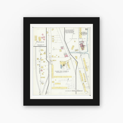 Old map wall art mockup — black gallery frame with white mat — Sanborn Fire Insurance Map from Louisiana, Pike County, Missouri (1909), Sheet #0011