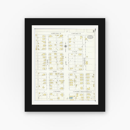 Old map wall art mockup — black gallery frame with white mat — Sanborn Fire Insurance Map from Herrin, Williamson County, Illinois (1909), Sheet #0002