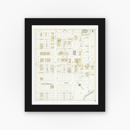 Old map wall art mockup — black gallery frame with white mat — Sanborn Fire Insurance Map from Juniata, Blair County, Pennsylvania (1910), Sheet #0003
