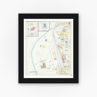 Old map wall art mockup — black gallery frame with white mat — Sanborn Fire Insurance Map from Beloit, Rock County, Wisconsin (1908), Sheet #0002
