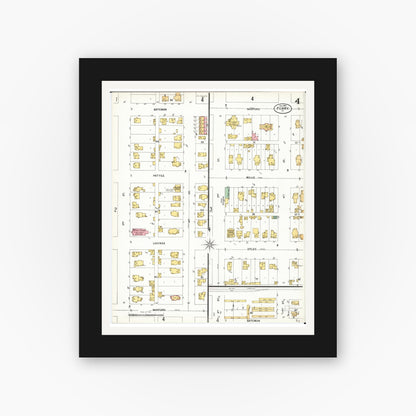 Old map wall art mockup — black gallery frame with white mat — Sanborn Fire Insurance Map from Perry, Dallas County, Iowa (1900), Sheet #0004