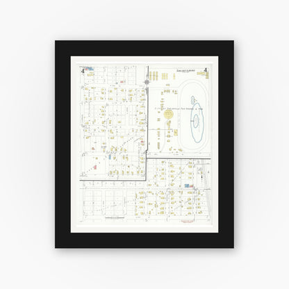 Old map wall art mockup — black gallery frame with white mat — Sanborn Fire Insurance Map from Shelbyville, Shelby County, Illinois (1933), Sheet #0004