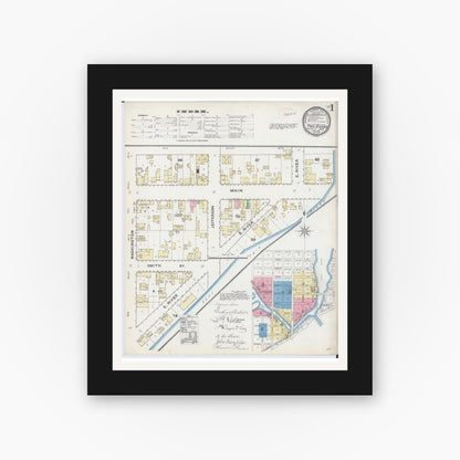 Old map wall art mockup — black gallery frame with white mat — Sanborn Fire Insurance Map from Two Rivers, Manitowoc County, Wisconsin (1891) - Complete Map Set