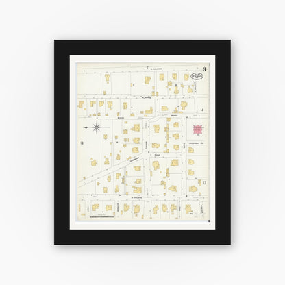 Old map wall art mockup — black gallery frame with white mat — Sanborn Fire Insurance Map from McKinney, Collin County, Texas (1908), Sheet #0003