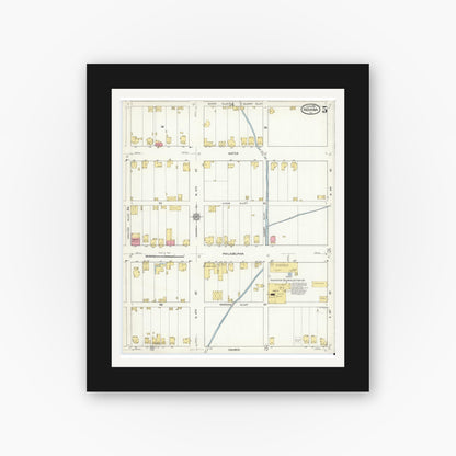 Old map wall art mockup — black gallery frame with white mat — Sanborn Fire Insurance Map from Indiana, Indiana County, Pennsylvania (1916), Sheet #0005