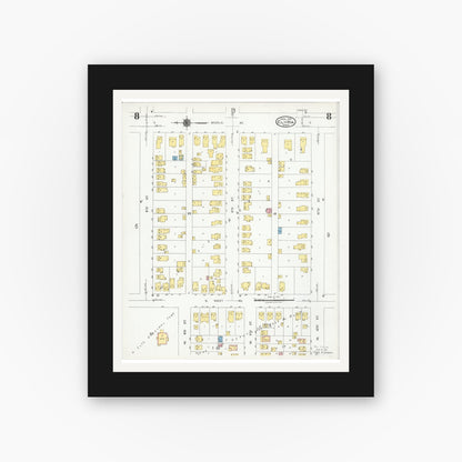 Old map wall art mockup — black gallery frame with white mat — Sanborn Fire Insurance Map from Elyria, Lorain County, Ohio (1925), Sheet #0008