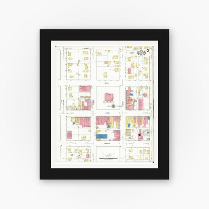 Old map wall art mockup — black gallery frame with white mat — Sanborn Fire Insurance Map from Clarion, Wright County, Iowa (1921), Sheet #0003