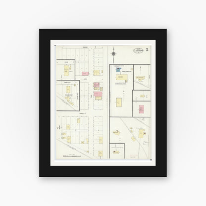 Old map wall art mockup — black gallery frame with white mat — Sanborn Fire Insurance Map from Lilbourn, New Madrid County, Missouri (1913), Sheet #0002