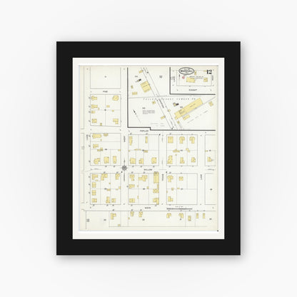Old map wall art mockup — black gallery frame with white mat — Sanborn Fire Insurance Map from Marshall, Harrison County, Texas (1915), Sheet #0012