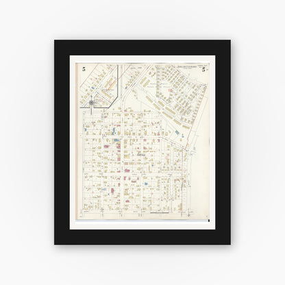 Old map wall art mockup — black gallery frame with white mat — Sanborn Fire Insurance Map from Osborn, Greene County, Ohio (1943), Sheet #0005