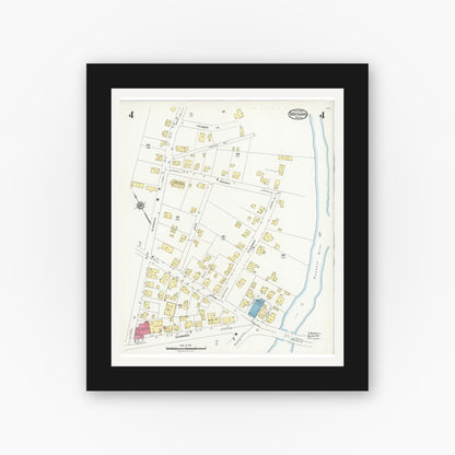 Old map wall art mockup — black gallery frame with white mat — Sanborn Fire Insurance Map from Maynard, Middlesex County, Massachusetts (1924), Sheet #0004