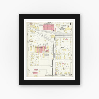 Old map wall art mockup — black gallery frame with white mat — Sanborn Fire Insurance Map from Huntingburg, Dubois County, Indiana (1913), Sheet #0004