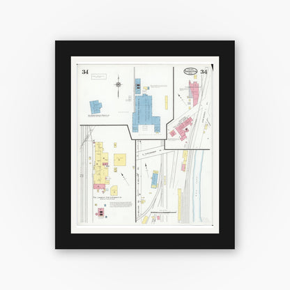 Old map wall art mockup — black gallery frame with white mat — Sanborn Fire Insurance Map from Barberton, Summit County, Ohio (1927), Sheet #0034