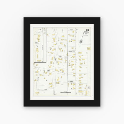 Old map wall art mockup — black gallery frame with white mat — Sanborn Fire Insurance Map from Natick, Middlesex County, Massachusetts (1909), Sheet #0022