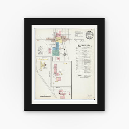 Old map wall art mockup — black gallery frame with white mat — Sanborn Fire Insurance Map from Salem, Columbiana County, Ohio (1892), Sheet #0001