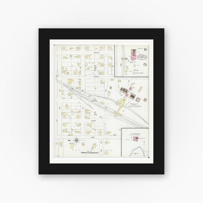 Old map wall art mockup — black gallery frame with white mat — Sanborn Fire Insurance Map from Staunton, Macoupin County, Illinois (1906), Sheet #0006