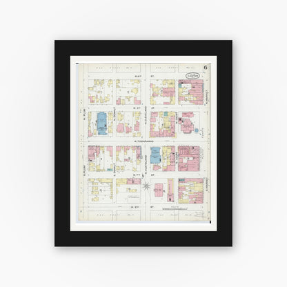 Old map wall art mockup — black gallery frame with white mat — Sanborn Fire Insurance Map from Canton, Stark County, Ohio (1891), Sheet #0006