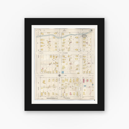 Old map wall art mockup — black gallery frame with white mat — Sanborn Fire Insurance Map from Clinton, Vermillion County, Indiana (1947), Sheet #0008