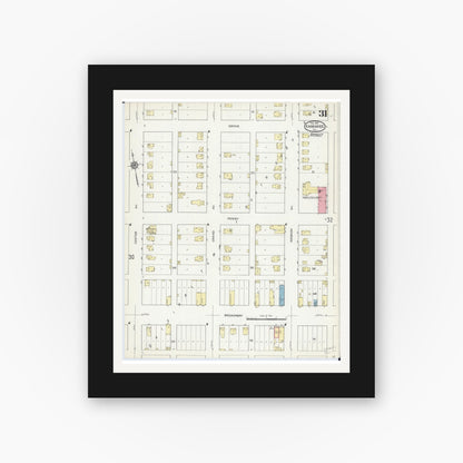 Old map wall art mockup — black gallery frame with white mat — Sanborn Fire Insurance Map from Kankakee, Kankakee County, Illinois (1914), Sheet #0031
