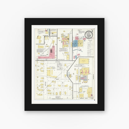 Old map wall art mockup — black gallery frame with white mat — Sanborn Fire Insurance Map from Eaton, Delaware County, Indiana (1910) - Complete Map Set