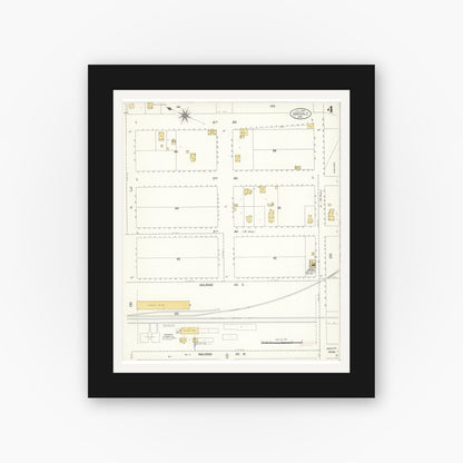 Old map wall art mockup — black gallery frame with white mat — Sanborn Fire Insurance Map from Oakdale, Stanislaus County, California (1907), Sheet #0004