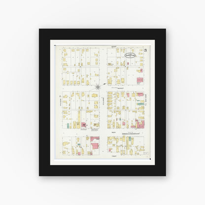 Old map wall art mockup — black gallery frame with white mat — Sanborn Fire Insurance Map from Shawneetown, Gallatin County, Illinois (1906), Sheet #0003