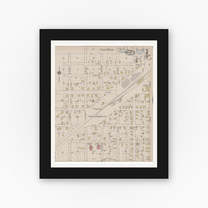 Old map wall art mockup — black gallery frame with white mat — Sanborn Fire Insurance Map from Wolfe City, Hunt County, Texas (1922), Sheet #0005