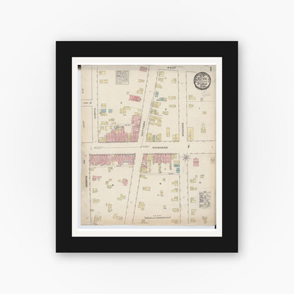 Old map wall art mockup — black gallery frame with white mat — Sanborn Fire Insurance Map from Sturgis, Saint Joseph County, Michigan (1884), Sheet #0001