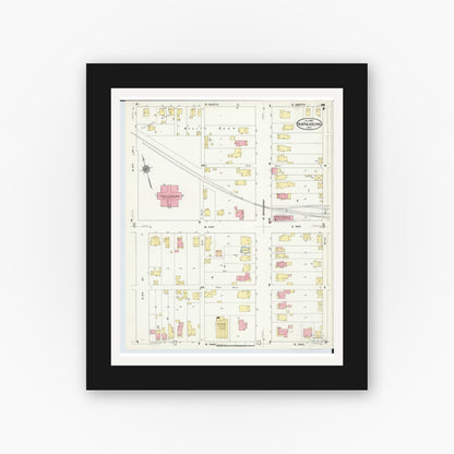 Old map wall art mockup — black gallery frame with white mat — Sanborn Fire Insurance Map from New Philadelphia, Tuscarawas County, Ohio (1910), Sheet #0007