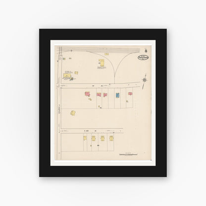 Old map wall art mockup — black gallery frame with white mat — Sanborn Fire Insurance Map from Parkesburg, Chester County, Pennsylvania (1921), Sheet #0008