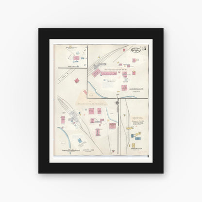 Old map wall art mockup — black gallery frame with white mat — Sanborn Fire Insurance Map from Bicknell, Knox County, Indiana (1946), Sheet #0013