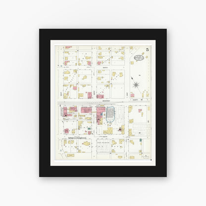 Old map wall art mockup — black gallery frame with white mat — Sanborn Fire Insurance Map from Batesville, Ripley County, Indiana (1909), Sheet #0005