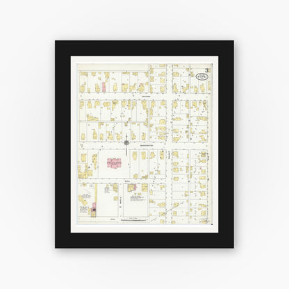 Old map wall art mockup — black gallery frame with white mat — Sanborn Fire Insurance Map from Hope, Bartholomew County, Indiana (1910), Sheet #0003