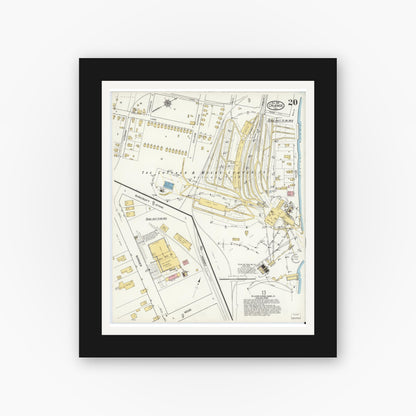 Old map wall art mockup — black gallery frame with white mat — Sanborn Fire Insurance Map from Orange, Orange County, Texas (1919), Sheet #0020