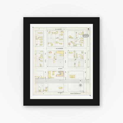 Old map wall art mockup — black gallery frame with white mat — Sanborn Fire Insurance Map from Brainerd, Crow Wing County, Minnesota (1892), Sheet #0005