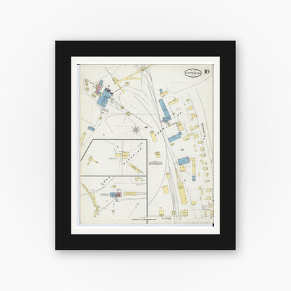 Old map wall art mockup — black gallery frame with white mat — Sanborn Fire Insurance Map from Ishpeming, Marquette County, Michigan (1892), Sheet #0010